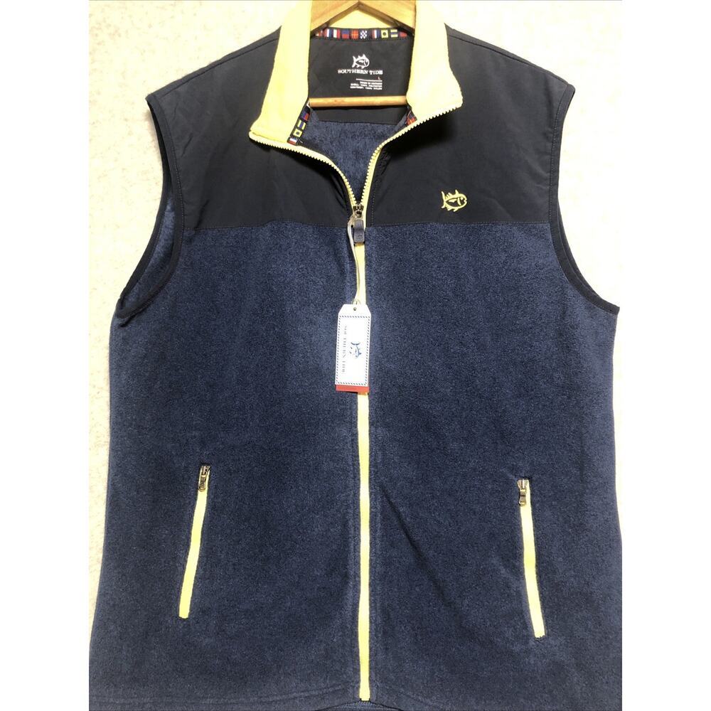 SOUTHERN TIDE Navy Blue CAMBRIDGE Full Zip Fleece VEST Jacket Mens LARGE NEW - Picture 2 of 12